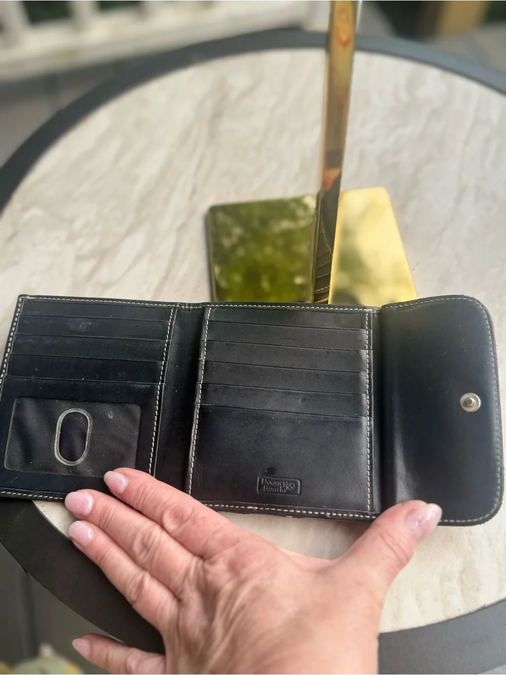 Dooney & Bourke Black Leather Card Wallet with Contrast Stitching